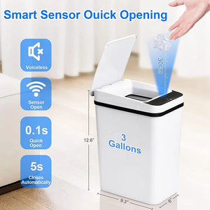 Smart Touchless Trash Can - 3 Gallon Automatic Motion Sensor Rubbish Can With Lid Electric Waterproof Garbage Bin